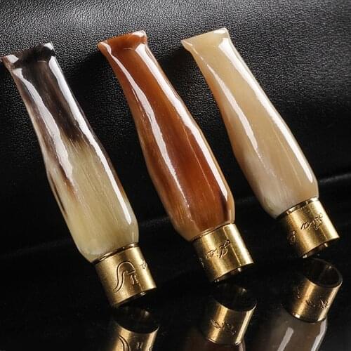 1pcs Randomly Natural Yak Horn Mini Cigarette Holder Portable Mens Cigarette Holder Filter Washable Thick Cigarette Holder