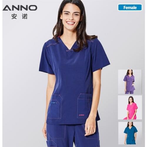ANNO Non-stick Hair Scrubs Set Elasticity Nurse Uniform Slim fit Nursing Dress Pet Hospital Staff Cloths Veterinary Work Wear