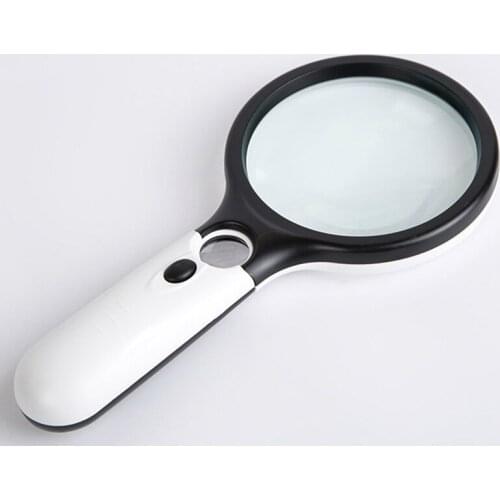 New double-sided double lens with 3 LED lights racket handheld high-power reading plastic magnifying glass with lights