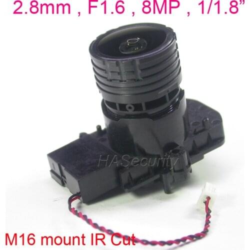 2.8mm , 8MP , F1.6 Lens 1/1.8" M16 mount Lens for CCTV camera board module +M16 IR Cut adapter