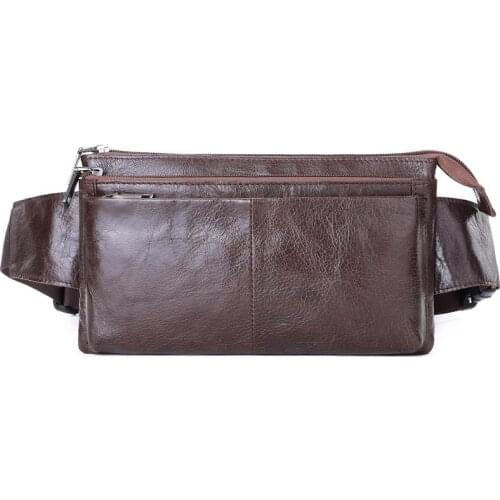 Cow Leather Waist Bag for Men Travel Waist Pack Vintage Small Fanny Pack Male Belt Pouch Bag Casual Cell Phone Chest Bag