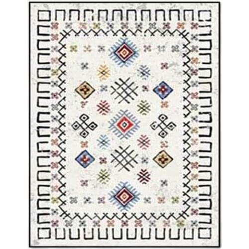 Simple Black Wire Frame Geometric Living Room Carpet Moroccan Decor Ethnic Style Bedroom Rug Beige Non-Slip Area Floor Mat Rugs