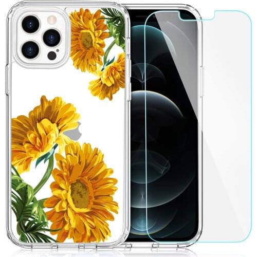 EasyAcc Clear Case for iPhone 12 Pro Max with Screen Protector Floral Flower Case Shockproof Protective Hard PC Back for iPhone