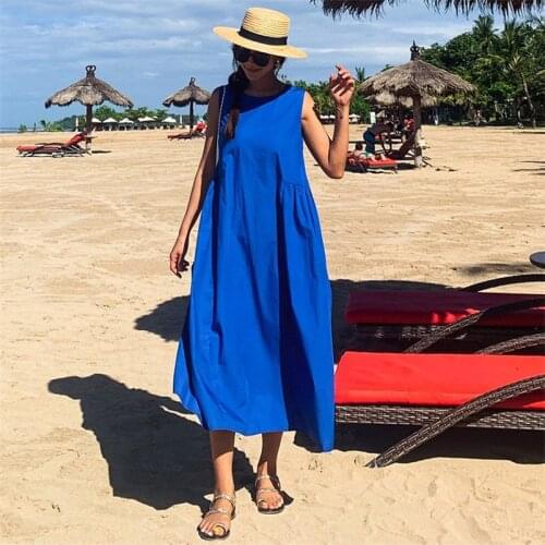 Hot Sale Casual Cotton Linen Women Tank Dress Sleeveless Loose Long Dress Female Beach Style Party Dress Plus Size M-7XL