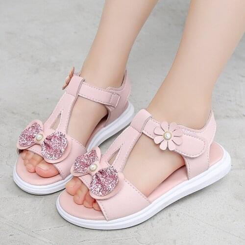 Fashion Kids Sandal Girls Princess Shoes For Summer Comfortable Soft Bottom Children Beach Sandals Pink White 3-16Years Old Kids