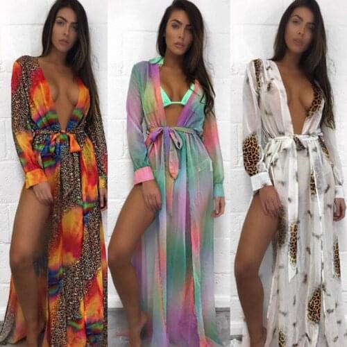 Sexy Deep V Neck Beach Cover Up Long Sleeve Maxi Dress Women Bathing Suit Summer Long Beach Dress Beachwear