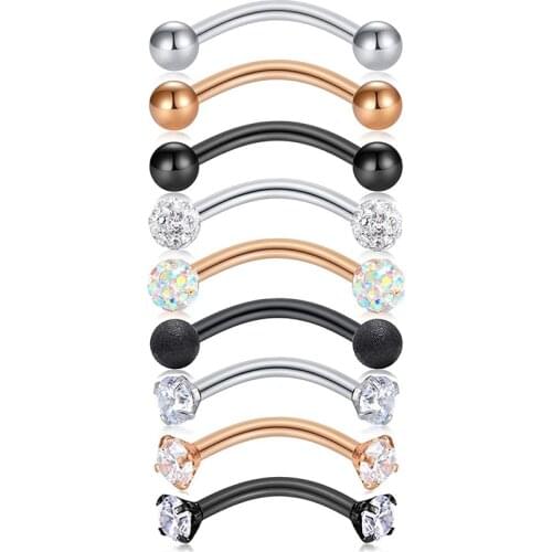 16G Surgical Steel Daith Rook Earring 8mm 10mm Curved Barbell Eyebrow Rings Piercing Jewelry for Women Men