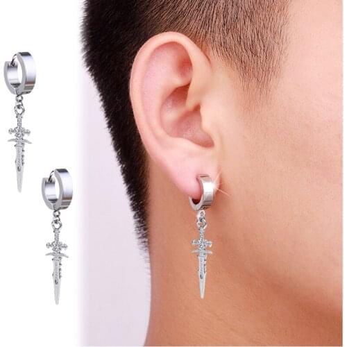 Fashion Hip hop Stainless Steel Earrings Clip Piercing Earrings for Men Women Punk Sword Cross Non Piercing Earring Jewelry