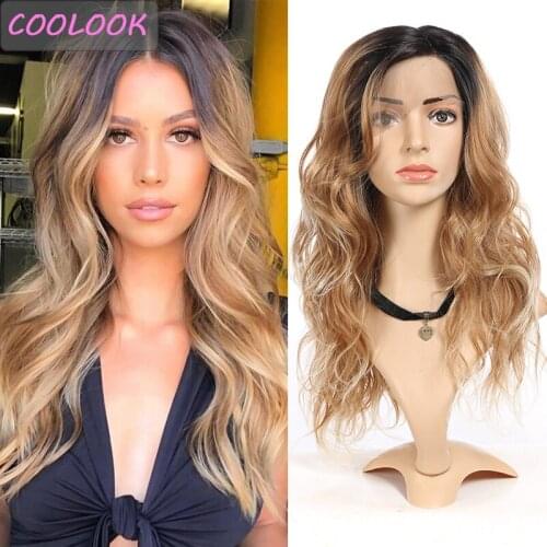 Synthetic Body Wave Lace Front Wigs for Black Women Ombre Brown Honey Blonde Water Wave Frontal Highlight Lace Wigs Cosplay Wig