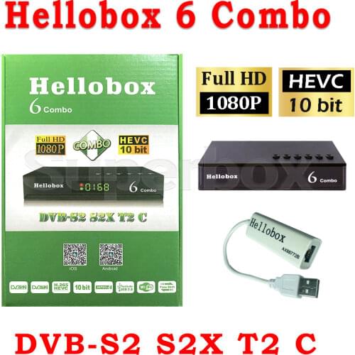 Hellobox 6 Combo Receiver H.265 DVB-S2X DVB-T2/C support Auto Biss Auto Powervu USB WiFi Cline Newcamd Scam+ Set Top Box