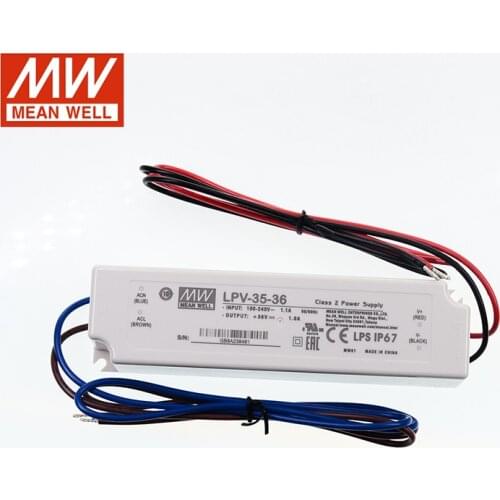 LPV-35-36 MEAN WELL LED driver 110/220VAC to 36V DC 1A 36W waterproof IP67 Constant Voltage LED Switching Power Supply