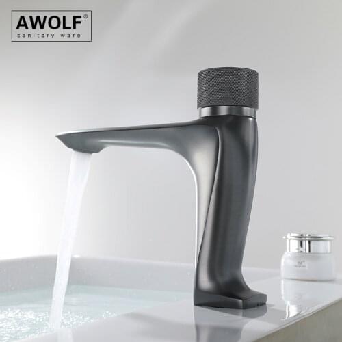 Dark Grey Bathroom Basin Sink Faucet Push Button Solid Brass Deck Mounted Chrome Polishing Hot And Cold Black Mixer Tap ML8116