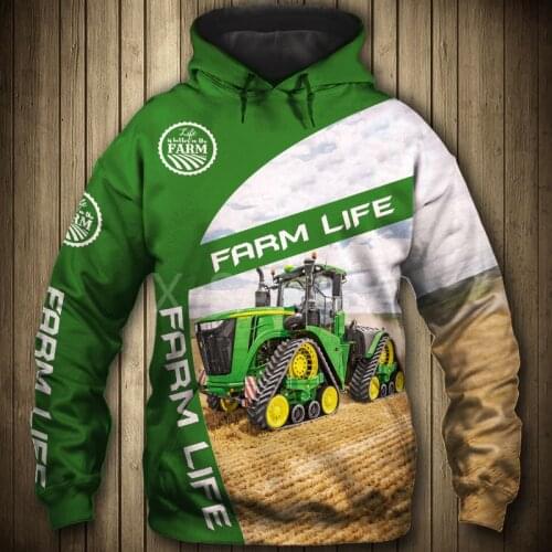 Farm Life Green Tractor 3D All Print Plus Hoodie Man Women Harajuku Outwear Zipper Pullover Sweatshirt Casual Unisex Jacket