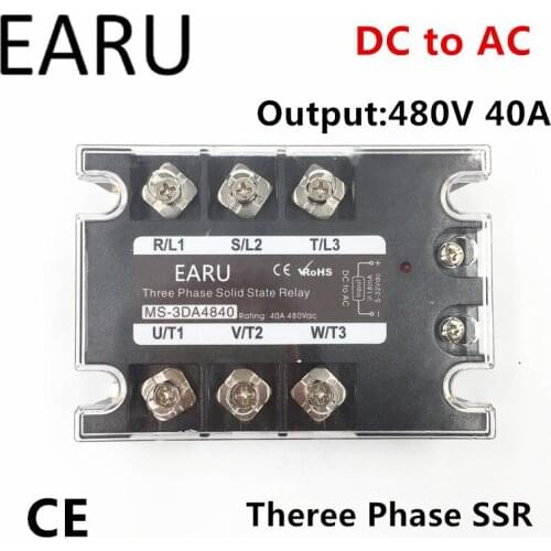 TSR-40DA SSR-40DA Three Phase Solid State Relay DC 5-32V Input Control AC 90~480V Output Load 40A 3 Phase SSR High Power DA4840