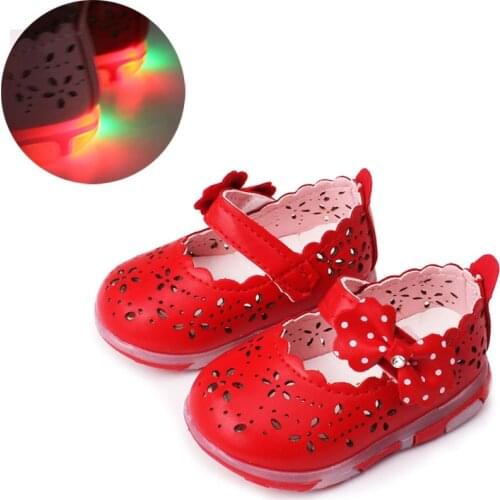0-3Y girls shoes princess bow soft young childrens shoes summer cute girls shoes childrens lightweight LED light shoes