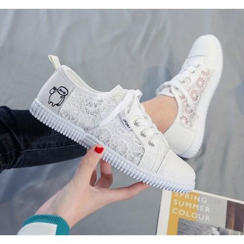 Disney Little White Shoes Summer Big Hero 6 Big White Thin Mesh Lace Breathable Flat Bottom Girls' Shoes Over 16 Years Old