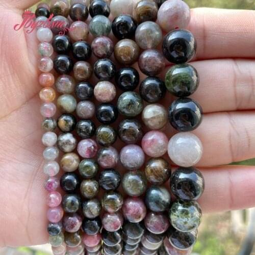 Natural Tourmaline High Grade Beads Round Multicolor Natural Stone Beads For DIY Necklace Bracelats Jewelry Making Spacer 15"