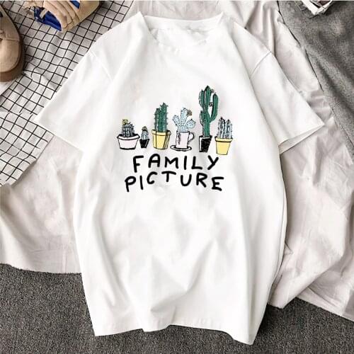 Zuolunouba Summer Clothing Fashion 100% Cotton Harajuku Short Sleeve T-shirts Women Cactus Family Print Casual Tees Tops Female