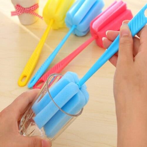 1pc Sponge Cleaning Cup Brush Simple And Durable Cup Plastic Brush Color Handle Sponge Kitchen Random Brush Home Supplies I3V0