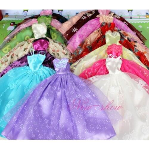 15 items = 5 dress + 5 hangers + 5 pairs shoes / Top quality evening party gown skirt accessories clothing For Kurhn Barbie Doll