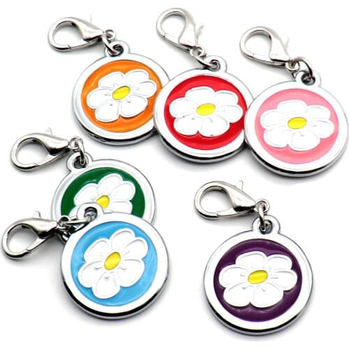20Pcs Flower Custom Dog Tag Engraved Pet Dog Collar Accessories Personalized Cat Puppy ID Tag Paw Name Tags Pendant Anti-lost