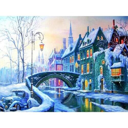5D diy diamond painting Small town snow scene full square diamond embroidery full mosaic cross stitch needleworks H751