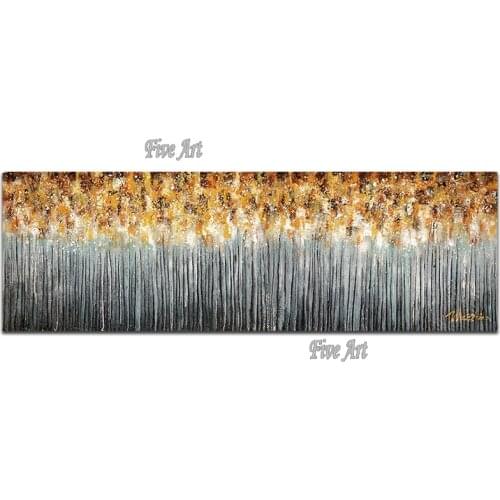 No Frame Wall Decoration Abstract Heavy Textured Thick Acrylic Golden Trees Oil Painting Handmade Canvas Wall Art Pieces Artwork