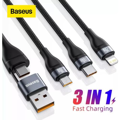 Baseus 3 in 1 USB Cable Fast Charging Type C USB Cable 100W Data Charger Cable Mobile Phone USB Cable for iPhone Type C Micro
