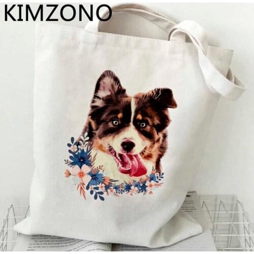 Border Collie shopping bag reusable shopping jute bag handbag tote canvas bag woven foldable shoping jute sacolas