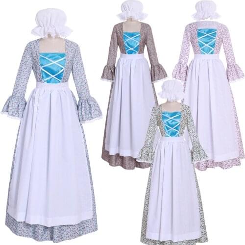 Cosplaydiy Women Floral Pilgrim Pioneer Wench Rural Dress Adult Vintage Countryside Colonial Dress L320