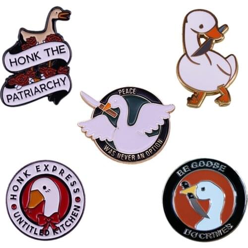 Untitled Goose Game Enamel Pin Popular Game Killer Brooch Honk Crime Badge Feminist Funny Meme Accessory