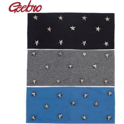 Geebro Womens Plain Headbands Fashion Cotton Star Rhinestones Elastic Flat Headband For Girls Flat DTY Hair Band Turban Wrap
