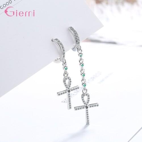 Exquisite Rhinestone Statement Dropping Earrings For Christian Asymmetry Corss Dangle Earrings Fashion Jewelry Accessories