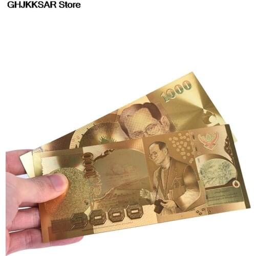 1000 Baht In 24k Gold Paper Money Thailand Banknote Plastic Frame Collection 1pc
