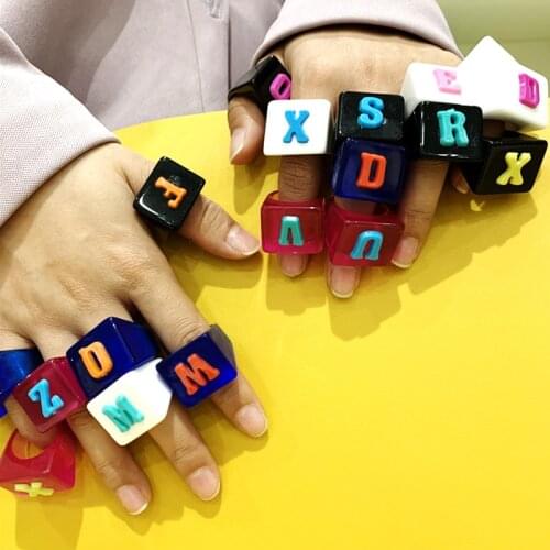 Korean Charms Rainbow Letter Rings for Women Harajuku Handmade DIY Vintage Resin Rings 2K Jewelry 90s Aesthetic Wholesale New