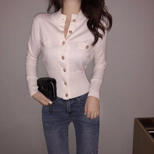 Korean Womens Long Sleeve Outerwear Button Down Bomber Biker Crop Knitted Jacket Padded