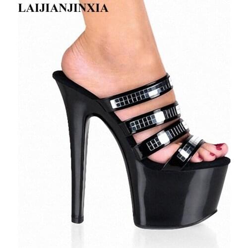 LAIJIANJINXIA 17 CM High Heels Slippers Club Night Sexy Pole Dancing Shoes Platform Women Shoes Rivets Dance Shoes G-024