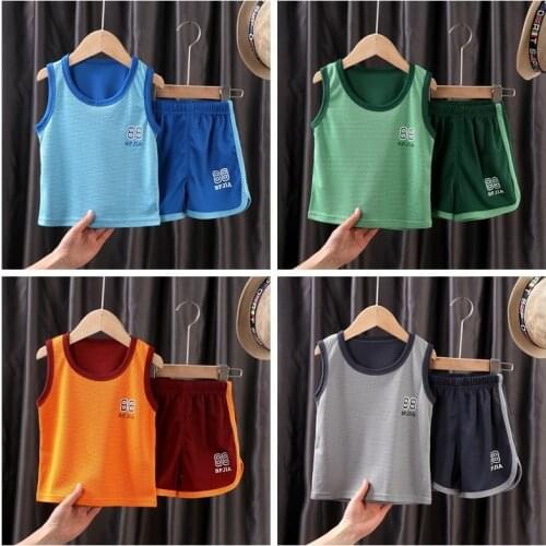 Summer Boys Tracksuit Kids Clothes 2 Piece Set Children Sleeveless Sports Suits Basketball Clothes Baby Boy Clothes set 1-6Y