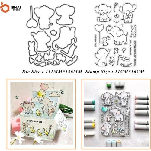 Animal Elephant and Friend Metal Cutting Dies and Stamps Stencil for DIY Scrapbooking Photo Album Embossing Decorative Paper Car