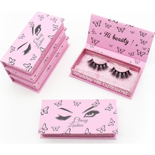 Sweet Pink Glitter Mink Lash Package Box Mink Eyelashes 3D Mink Hair Lashes Natural Custom Eyelashes Packaging With Your Logo