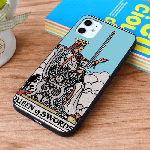 For iPhone Tarot Queen swords Soft TPU border Apple iPhone Case