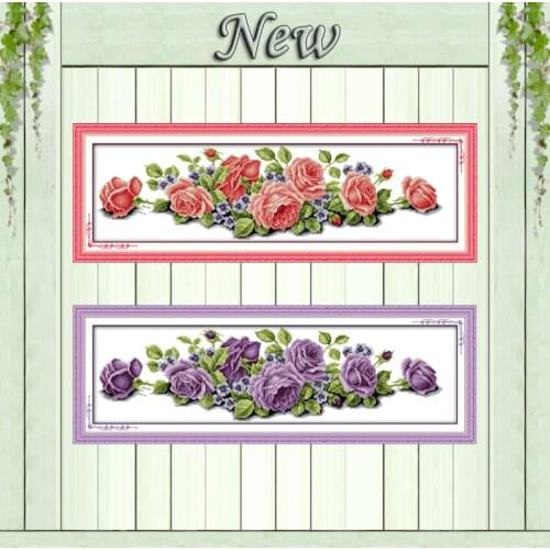Long edition roses pink flower decor painting counted print on canvas DMC 11CT 14CT Cross Stitch kits embroidery needlework Sets