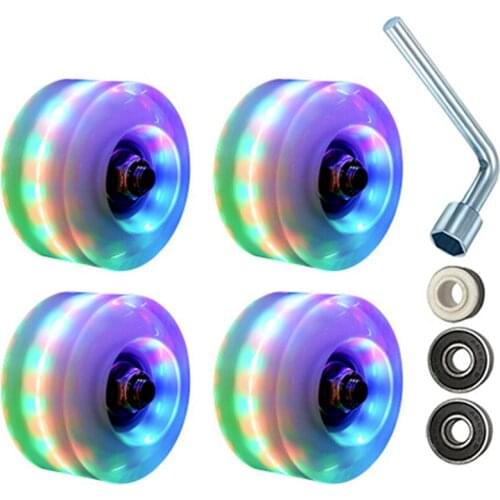 New 4Pcs Roller Skate Wheels Luminous Light Up, with Bearings Outdoor Roller Skate Wheels Flash,for Double Row Skating
