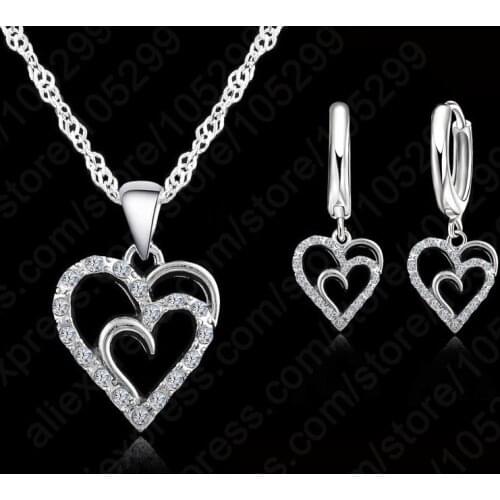 New Brand Cubic Zircon Jewelry Sets Heart Pendants & Necklaces Earrings 925 Sterling Silver Jewelry For Women