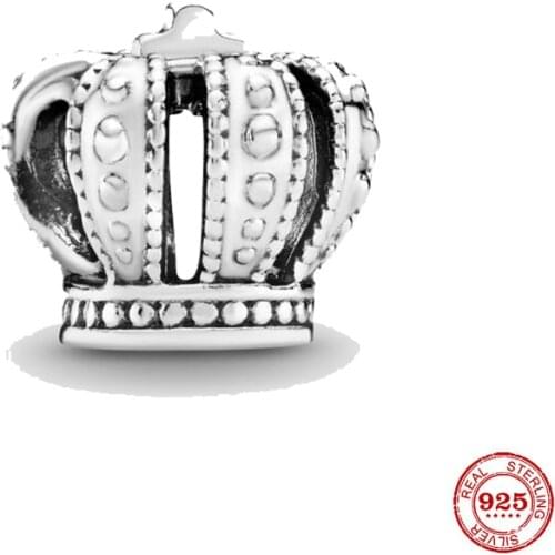 New 925 Sterling Silver Bead Regal Crown Charm DIY fine beads Fit Original Pandora Charms Bracelet Jewelry 2021 Wholesale