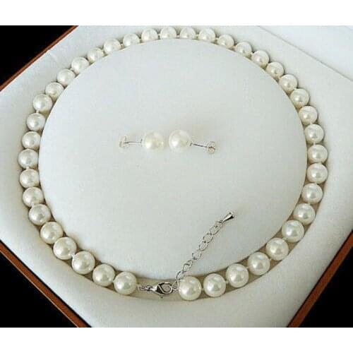 Charming 10mm AAA White South Sea Shell Pearl Necklace Earring Set 18"