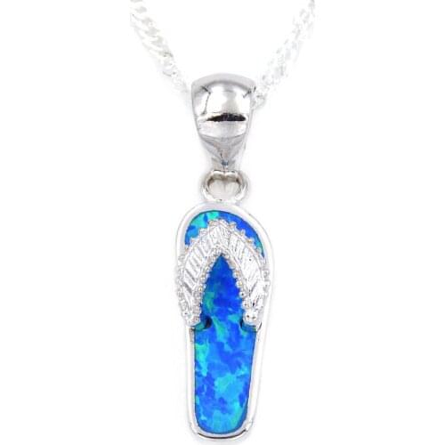 Wholsale & Retail Ocean Blue Flip Flops Opal Pendant Necklace with Wave Chain