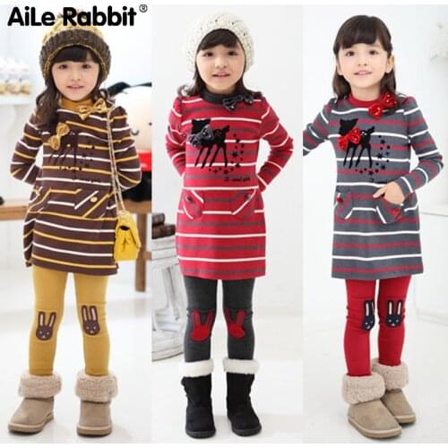 Autumn Girls Clothes Set Long Sleeve Top Pants 2 Piece Set Cartoon Striped Fawn Childs Clothes k1
