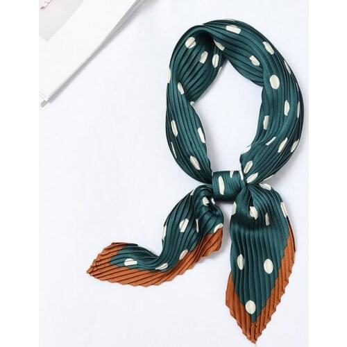 Yishine Candy Dots Print Pleated Stretchy Square Crinkle Silk Satin Fashion Scarf Women Fashion Crumple Neckwear Handkerchief