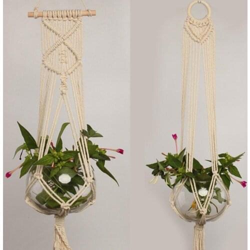 Hanging Pot Holder Plant Planter Basket Hanger Cotton Rope Macrame Braided Craft